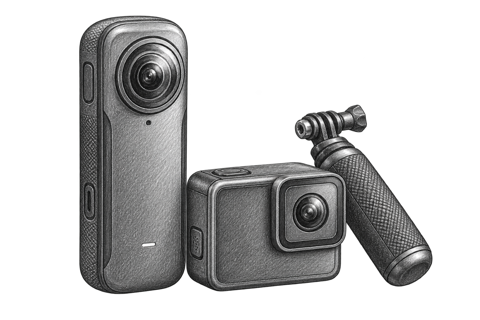 360° kamery, akční kamery a kompaktní videotechnika na cesty.